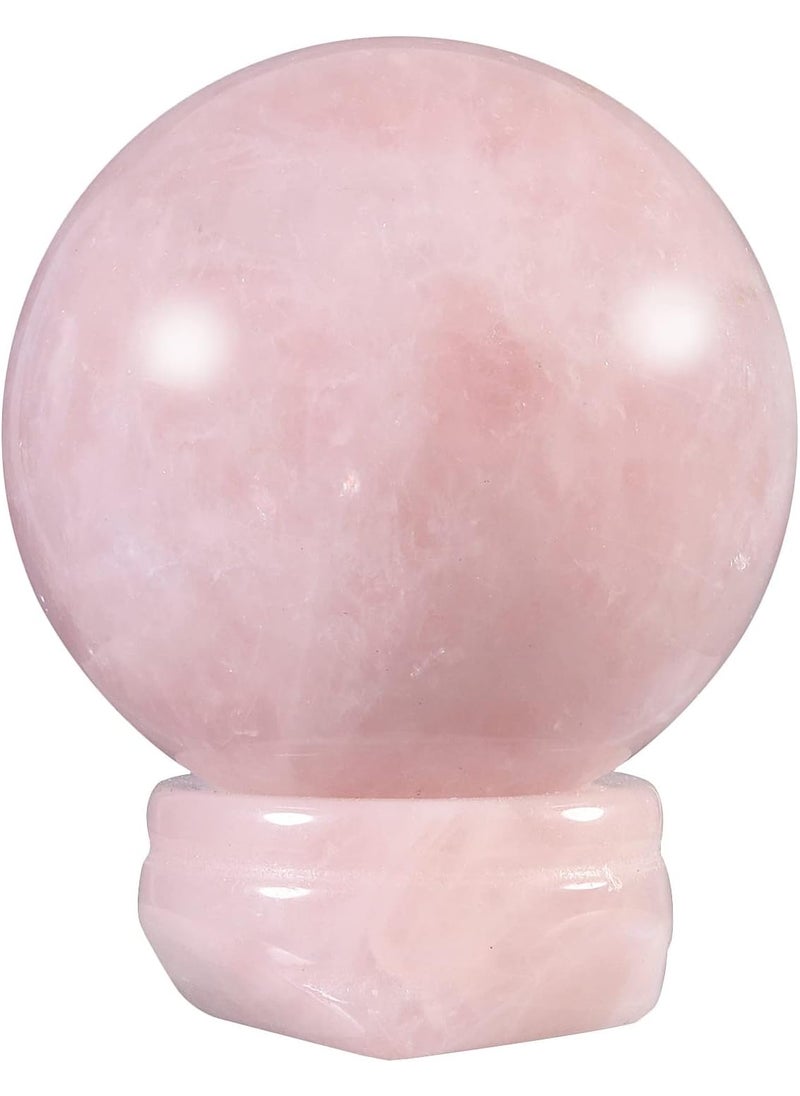 SUNYIK SUNYIK Natural Rose Quartz Crystal Ball with Stand, Polished Stone Crystal Sphere Sculpture Figurine for Easter Display Home Decor 