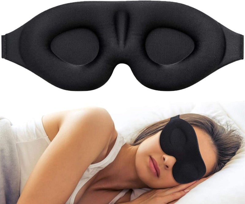 Greemito 3D Memory Foam eye mask for sleeping with Adjustable Strap Super Soft Sleeping Mask BlindFold for Comfortable Travelling Sleep for men and women - Black - Image 1