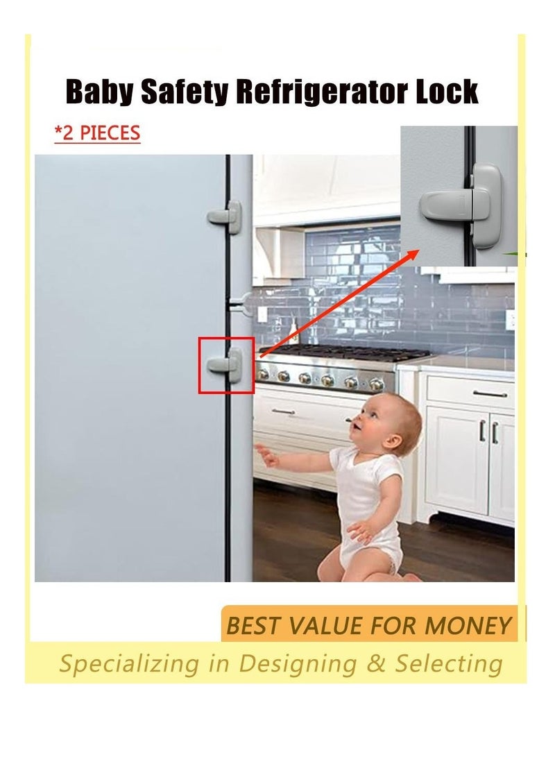 2 Packs of Fridge Locks, Home Refrigerator Fridge Door Lock, Baby Safety Child Lock, Child Proof Refrigerator Lock, Easy to Install and Use, with 3M Adhesive, no Tools Needed or Drill - Image 1