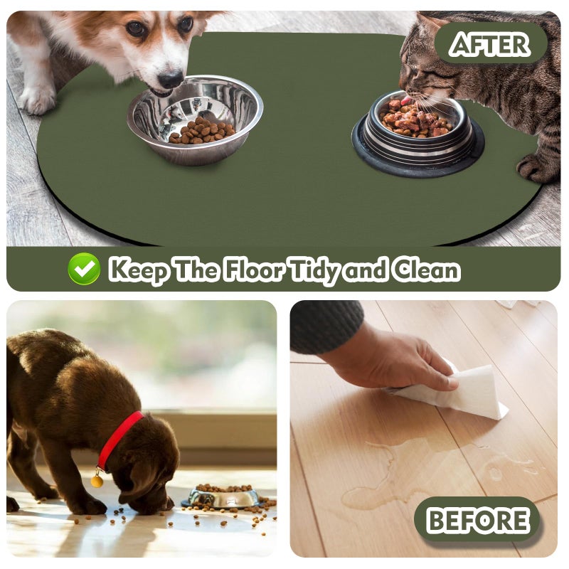 METEOROCK Pet Feeding Mat â€“ 20''x12'' Absorbent Dog Food Mat, Pet Water Mats Protect Floor, No Stains Quick Dry Bowl Mats, Non-Slip Rubber Base Pets Placemats for Food and Water, Dark Green - Image 5