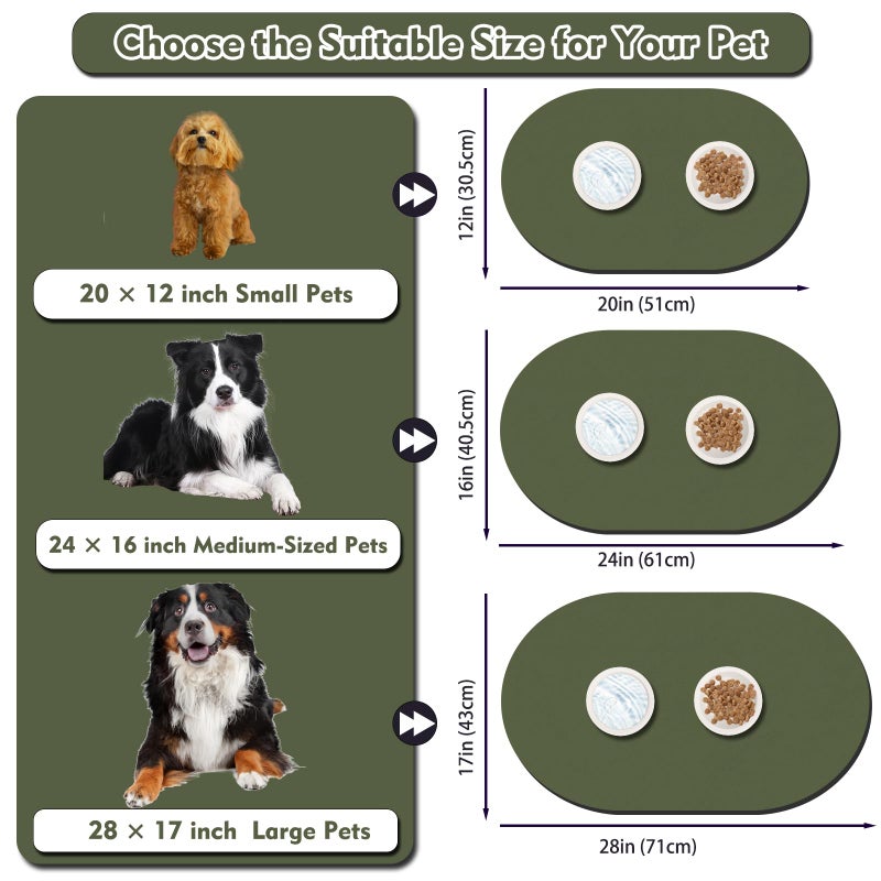 METEOROCK Pet Feeding Mat â€“ 20''x12'' Absorbent Dog Food Mat, Pet Water Mats Protect Floor, No Stains Quick Dry Bowl Mats, Non-Slip Rubber Base Pets Placemats for Food and Water, Dark Green - Image 3