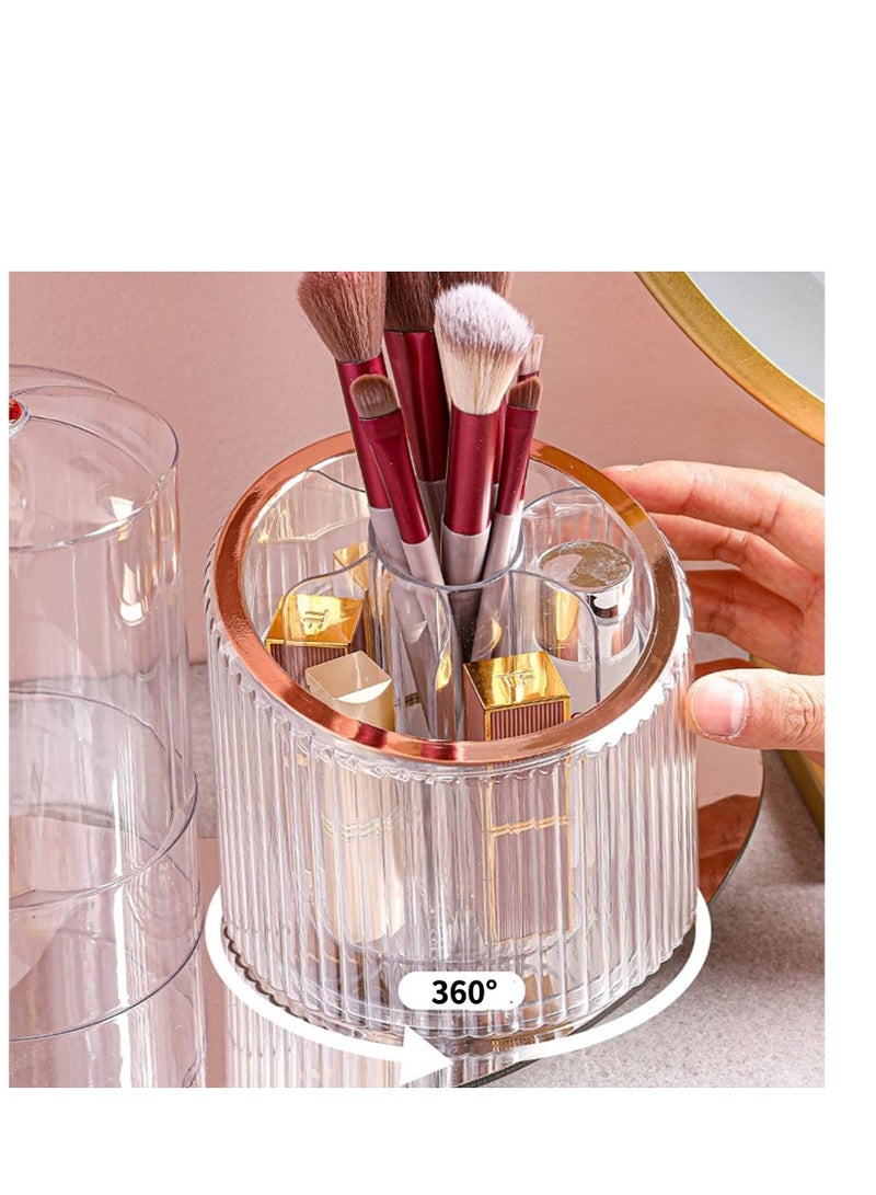 Excefore 360° Rotating Makeup Organizer, Makeup Brush Holder Organizer , Dustproof Make Up Brushes Container, Clear Make Up Storage  Organizers, Suitable for Vanity Bathroom Countertop (Rosy) - Image 3
