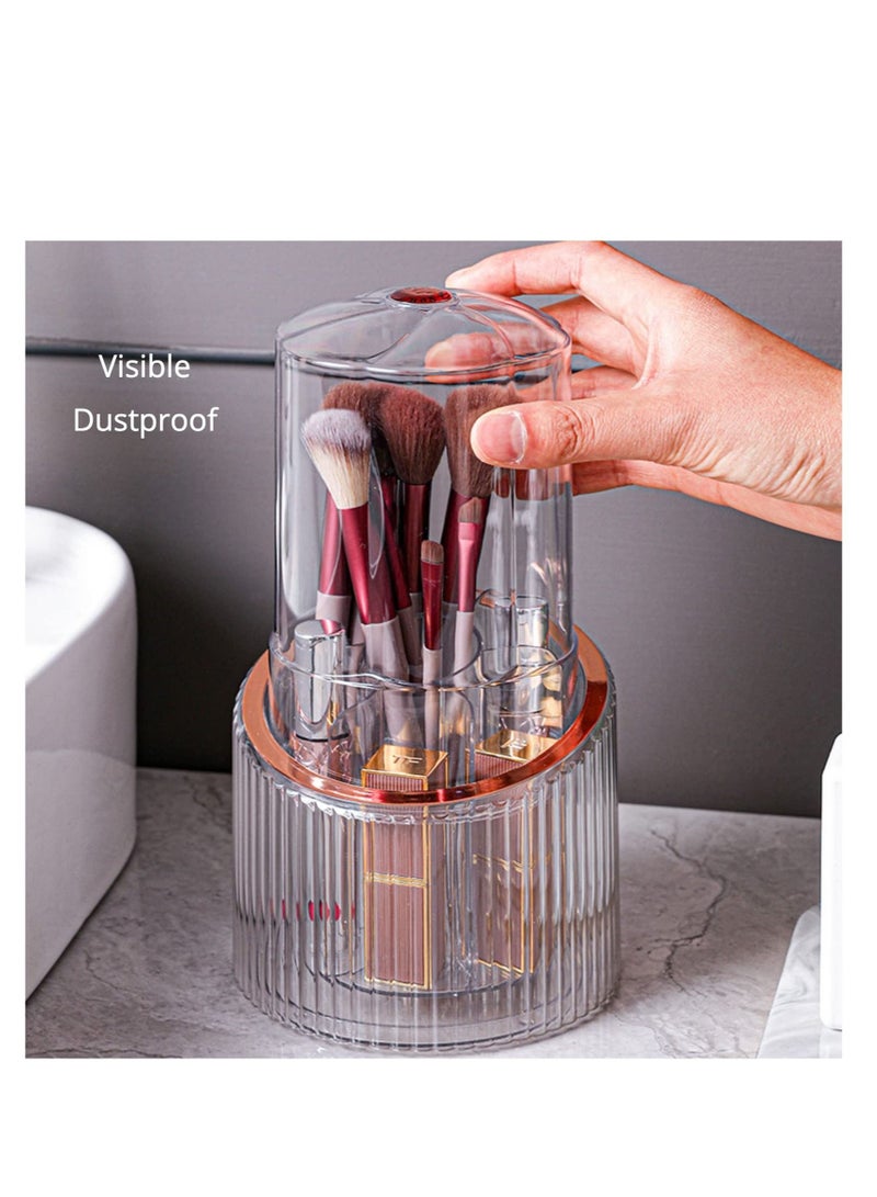 Excefore 360° Rotating Makeup Organizer, Makeup Brush Holder Organizer , Dustproof Make Up Brushes Container, Clear Make Up Storage  Organizers, Suitable for Vanity Bathroom Countertop (Rosy) - Image 4