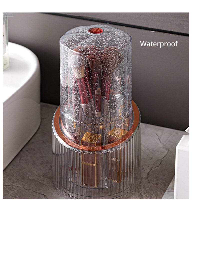 Excefore 360° Rotating Makeup Organizer, Makeup Brush Holder Organizer , Dustproof Make Up Brushes Container, Clear Make Up Storage  Organizers, Suitable for Vanity Bathroom Countertop (Rosy) - Image 5