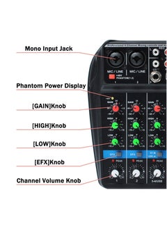 Audio Mixer Bluetooth USB Record 4-Channel BT Sound Mixing Console Mono Stereo Input Reverb Effects 48V Phantom PoweR Audio Interface Board for Stage Tuning Home KTV Studio Music etc  - Image 4
