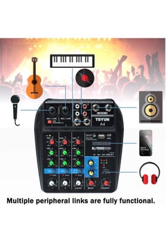 Audio Mixer Bluetooth USB Record 4-Channel BT Sound Mixing Console Mono Stereo Input Reverb Effects 48V Phantom PoweR Audio Interface Board for Stage Tuning Home KTV Studio Music etc  - Image 3