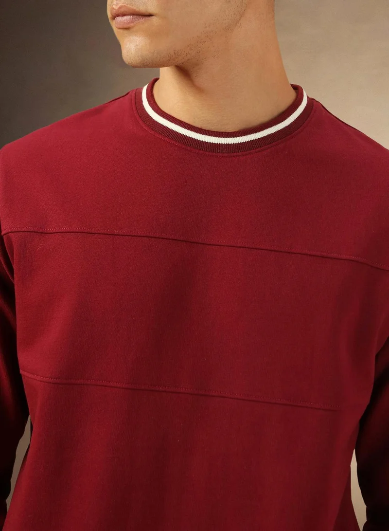 دينيس لينغو Men's Maroon Polyester Blend Solid Regular Fit Sweatshirt