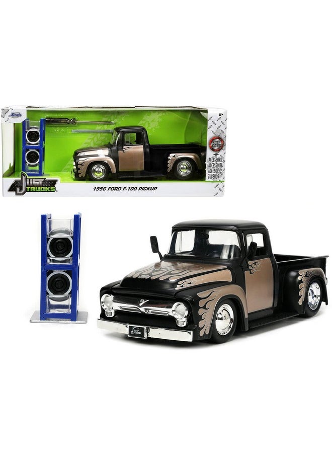 Jada Toys Jada Toys Just Trucks 1:24 1956 Ford F-100 Die-cast Car Black/Brown with Tire Rack, Toys for Kids and Adults  - Image 1