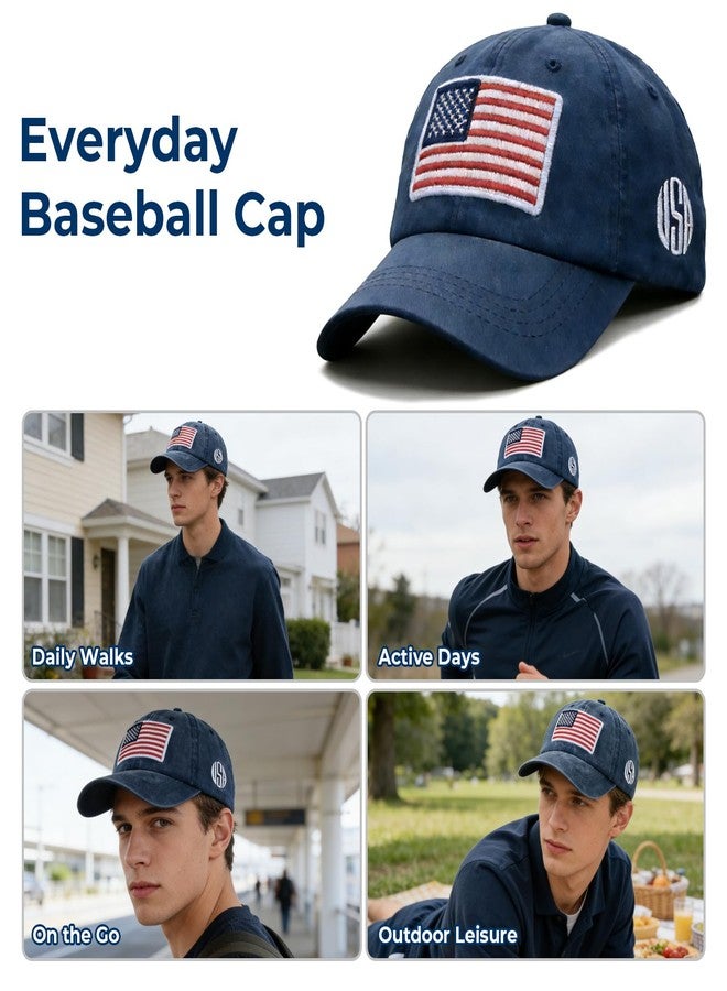 Gullora American Flag Baseball Cap for Men Women – Vintage USA Dad Hat Adjustable Cotton Patriotic Embroidered Flag Cap for Boys Girls Blue - Image 5