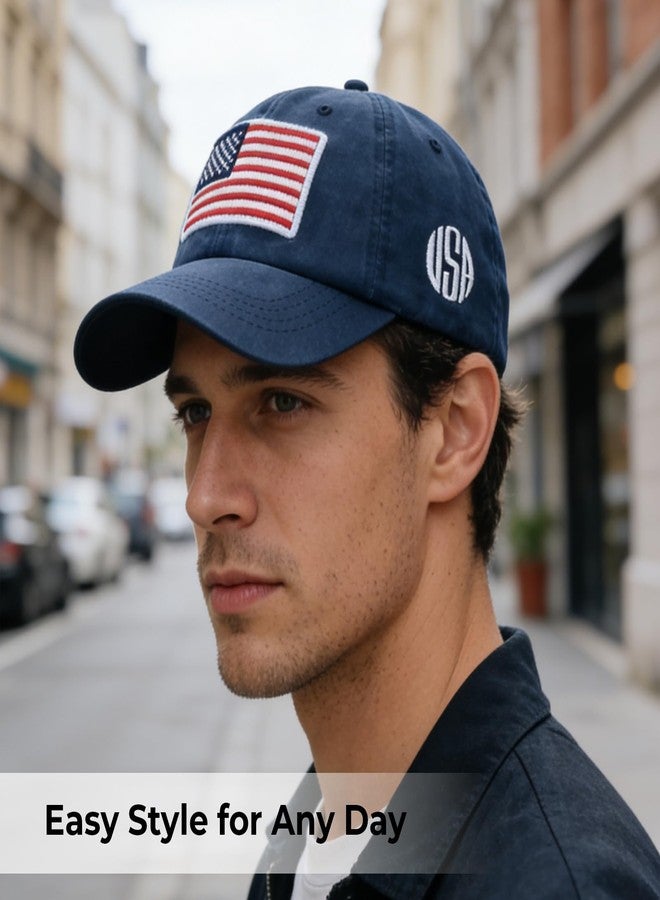 Gullora American Flag Baseball Cap for Men Women – Vintage USA Dad Hat Adjustable Cotton Patriotic Embroidered Flag Cap for Boys Girls Blue - Image 2