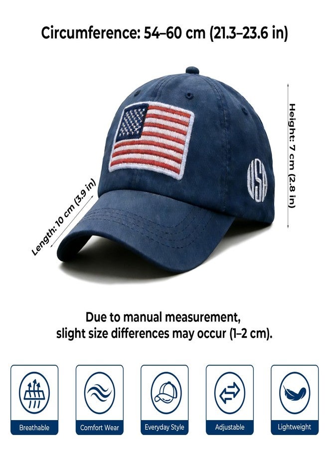 Gullora American Flag Baseball Cap for Men Women – Vintage USA Dad Hat Adjustable Cotton Patriotic Embroidered Flag Cap for Boys Girls Blue - Image 3