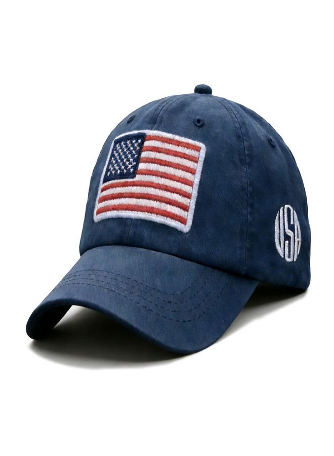 Gullora American Flag Baseball Cap for Men Women – Vintage USA Dad Hat Adjustable Cotton Patriotic Embroidered Flag Cap for Boys Girls Blue - Image 1
