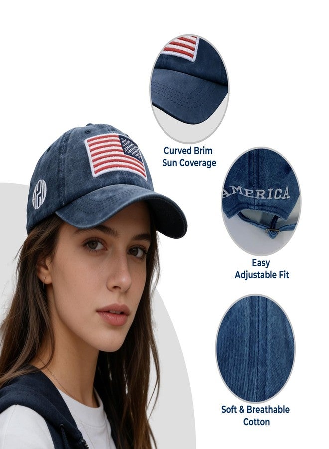 Gullora American Flag Baseball Cap for Men Women – Vintage USA Dad Hat Adjustable Cotton Patriotic Embroidered Flag Cap for Boys Girls Blue - Image 4