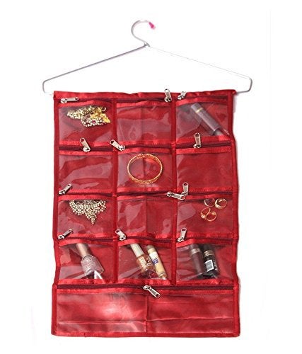 atorakushon Atorakushon Multipurpose 13 Pocket Hanging Jewellery Makeup Cosmetic Satin Bag Bindi Organiser Cover Jewelery Pouch Case - Image 1