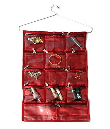 atorakushon Atorakushon Multipurpose 13 Pocket Hanging Jewellery Makeup Cosmetic Satin Bag Bindi Organiser Cover Jewelery Pouch Case - Image 2