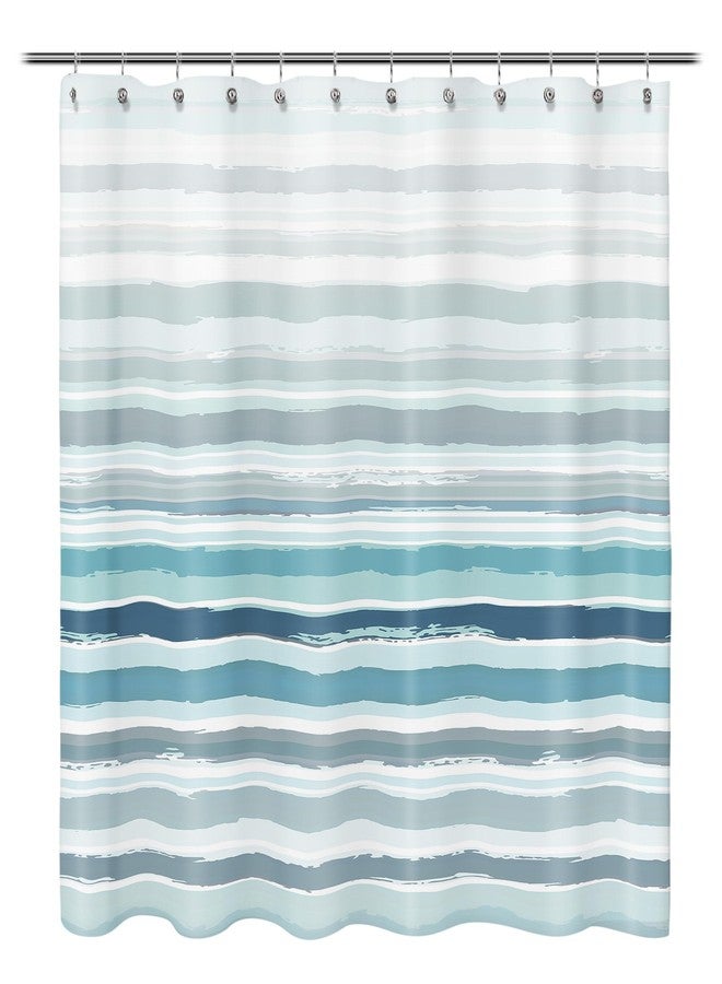 Sunlit Ombre Teal Textured Slubbed Fabric Shower Curtain, Teal Blue and White Stripe Shower Curtains for Bathroom Decoration, Wave Striped Bathroom Curtains, 71x71 - Image 1