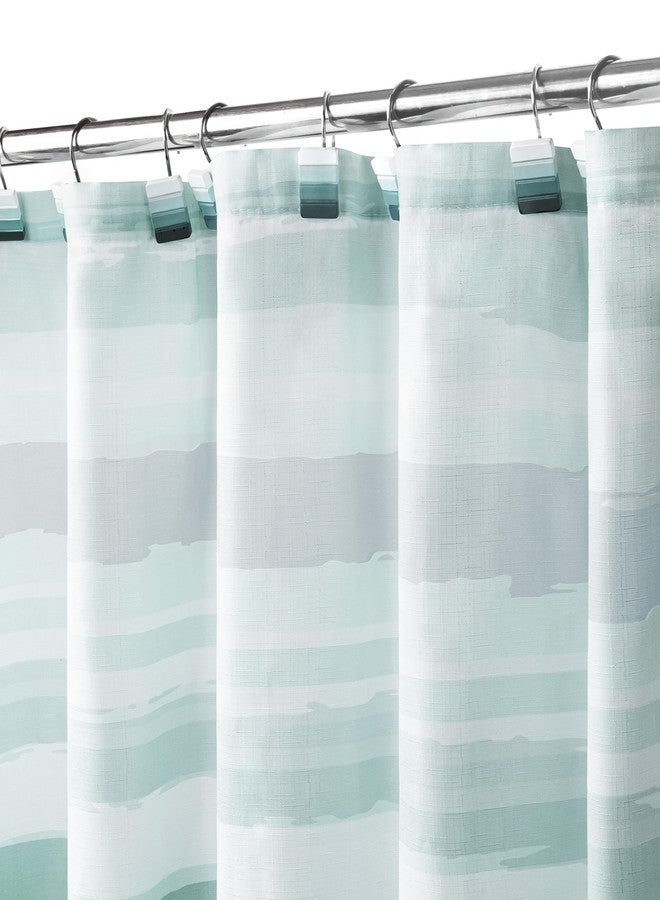 Sunlit Ombre Teal Textured Slubbed Fabric Shower Curtain, Teal Blue and White Stripe Shower Curtains for Bathroom Decoration, Wave Striped Bathroom Curtains, 71x71 - Image 2