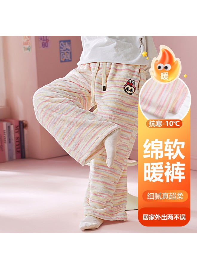New Milk Velvet Pajamas Girls Cartoon Thickened Children's Winter Coral Velvet Loose Pants Sweet And Cute