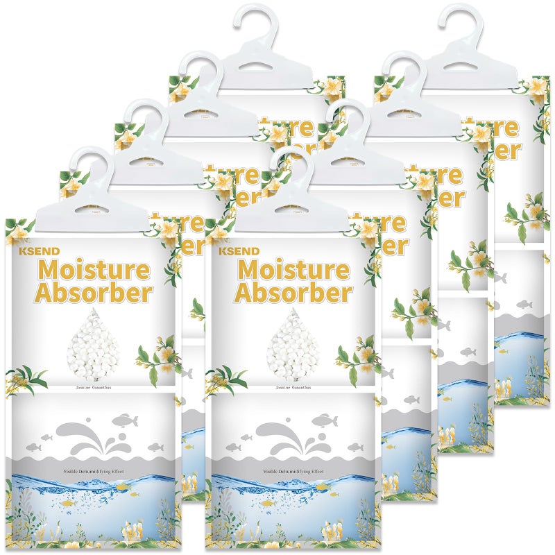 Ksend Moisture Absorbers 8 Packs - 9.8 oz Dehumidifier Bags, Portable Moisture Hanging Bags for Closet, Bathroom and Kitchen, Jasmine Osmanthus Scent, 11.8" x 6.3" - Image 4