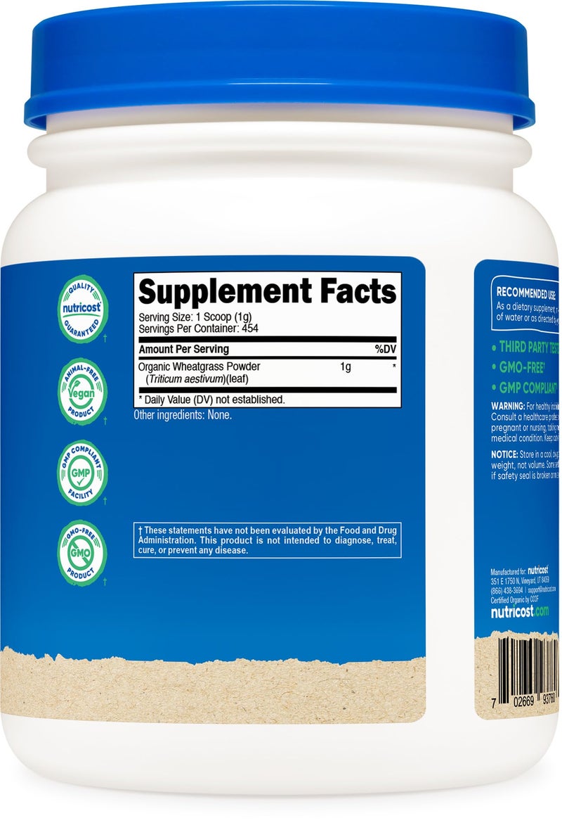 Nutricost Organic Wheatgrass Powder 1 LB - Non-GMO Superfood - Image 5