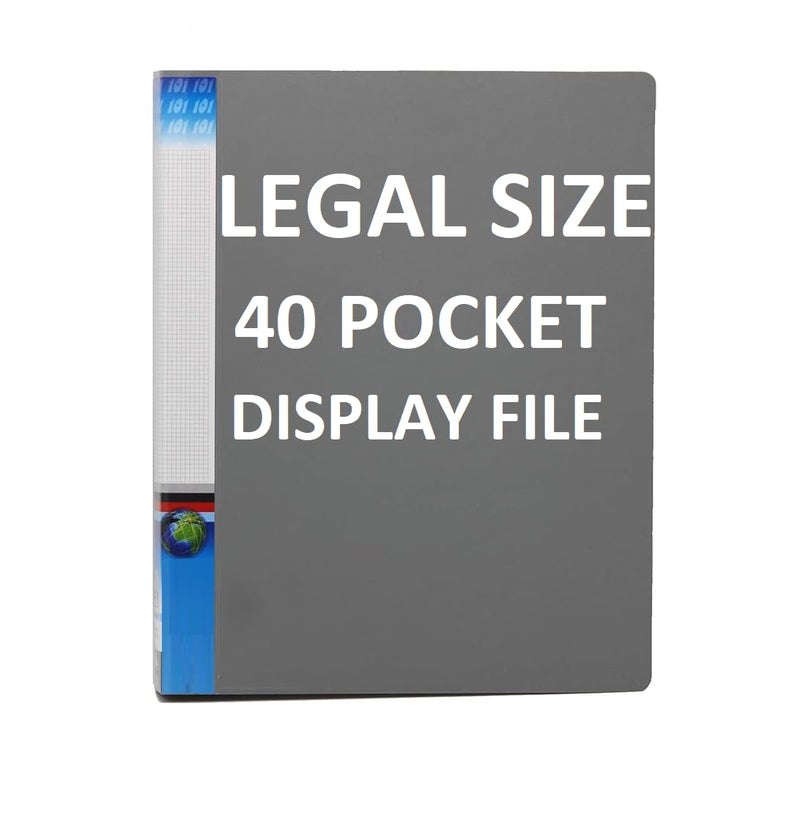 VAVIA Plastic 40 Pocket Display Legal Size Tough & Durable Leaf File Clear Book File Display File Display File (40 Pocket Grey Legal Size) - Image 1