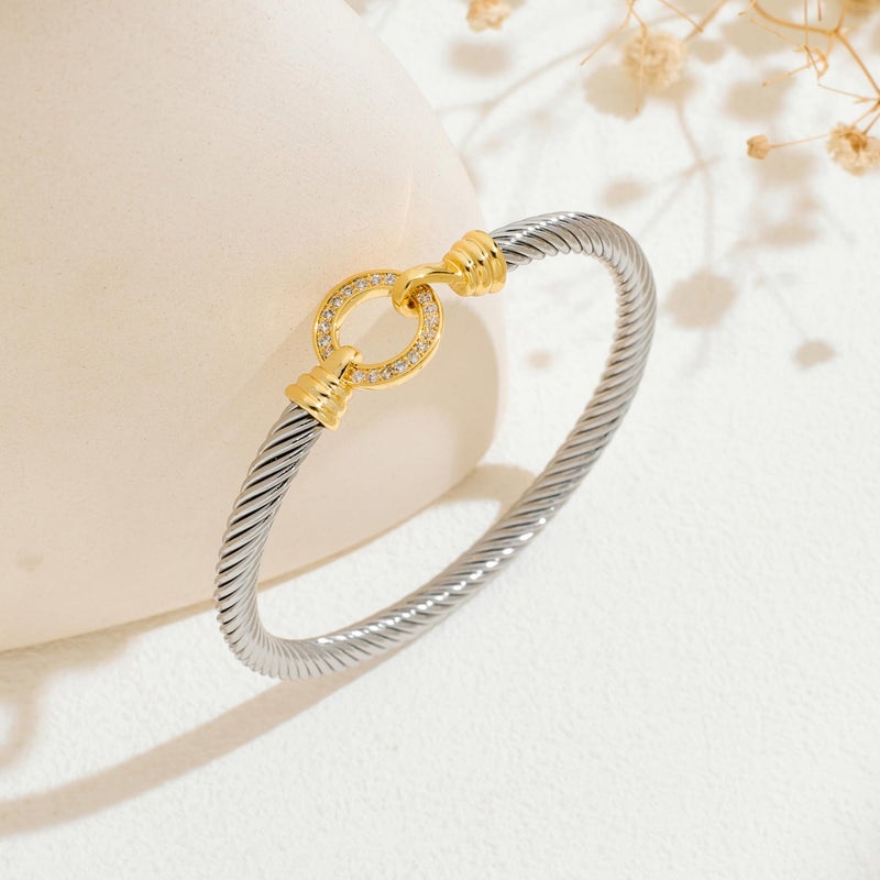 WOWORAMA Two Tone Cuff Bracelet for Women Silver Gold Cable Wire Bangle Bracelet Unisex Mixed Metal Bracelets Twisted Wire Cuffs Jewelry - Image 3