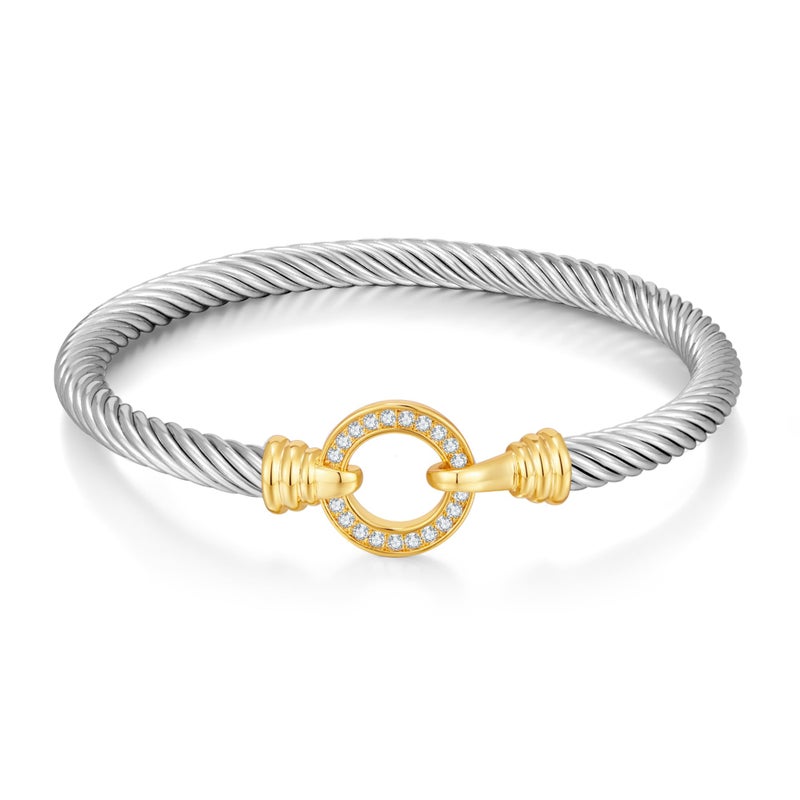 WOWORAMA Two Tone Cuff Bracelet for Women Silver Gold Cable Wire Bangle Bracelet Unisex Mixed Metal Bracelets Twisted Wire Cuffs Jewelry - Image 1
