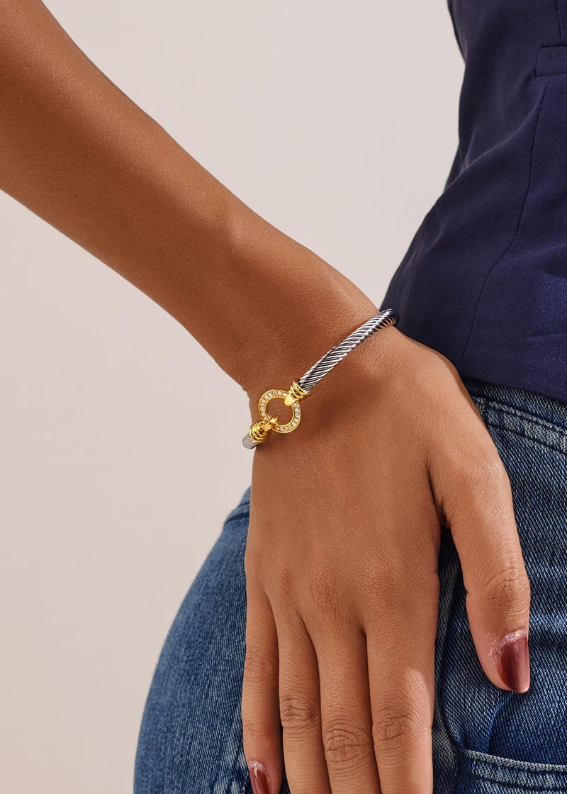 WOWORAMA Two Tone Cuff Bracelet for Women Silver Gold Cable Wire Bangle Bracelet Unisex Mixed Metal Bracelets Twisted Wire Cuffs Jewelry - Image 4