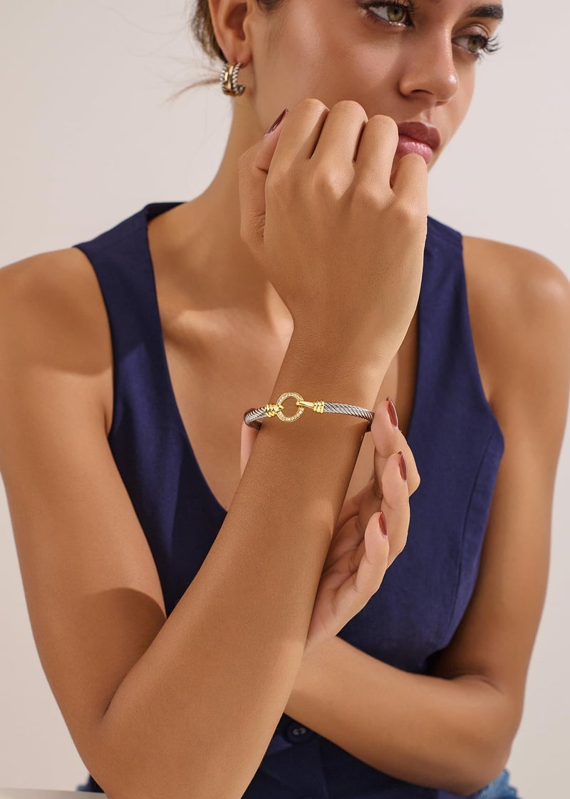 WOWORAMA Two Tone Cuff Bracelet for Women Silver Gold Cable Wire Bangle Bracelet Unisex Mixed Metal Bracelets Twisted Wire Cuffs Jewelry - Image 2