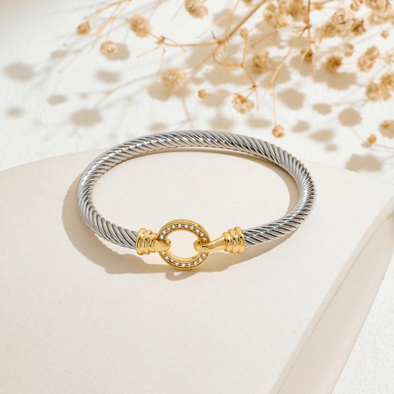 WOWORAMA Two Tone Cuff Bracelet for Women Silver Gold Cable Wire Bangle Bracelet Unisex Mixed Metal Bracelets Twisted Wire Cuffs Jewelry - Image 5