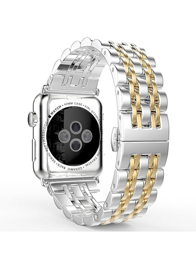 Hihonor Solid Stainless Steel Band Compatible with 49mm 46mm 45mm 44mm 42mm 41mm 40mm 38mm, Metal Strap for iWatch Series Ultra/Ultra2/10/9/8/7/6/5/4/3/2/1 SE Women and Men, Silver& Pink - Image 3