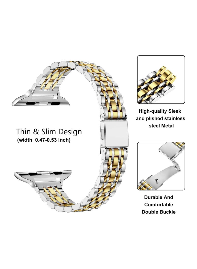 Hihonor Solid Stainless Steel Band Compatible with 49mm 46mm 45mm 44mm 42mm 41mm 40mm 38mm, Metal Strap for iWatch Series Ultra/Ultra2/10/9/8/7/6/5/4/3/2/1 SE Women and Men, Silver& Pink - Image 2