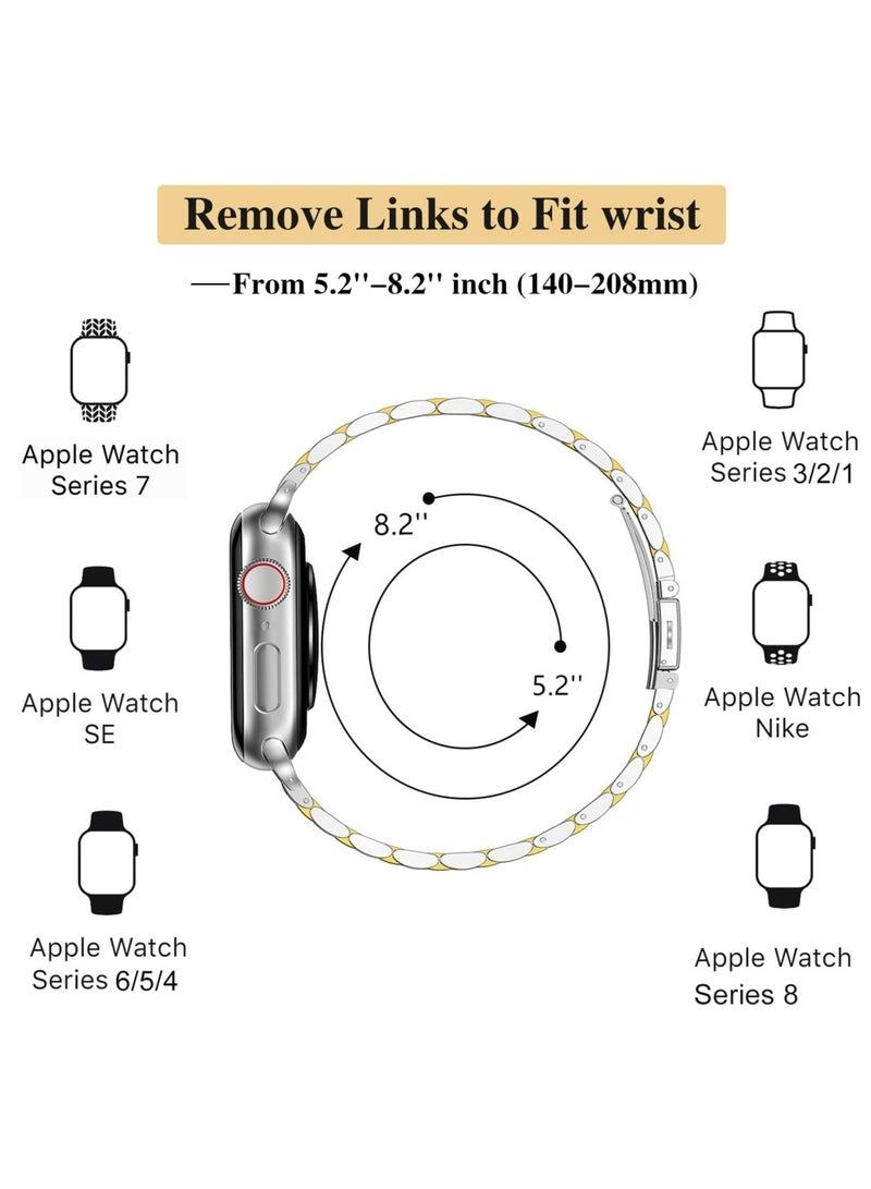 Hihonor Solid Stainless Steel Band Compatible with 49mm 46mm 45mm 44mm 42mm 41mm 40mm 38mm, Metal Strap for iWatch Series Ultra/Ultra2/10/9/8/7/6/5/4/3/2/1 SE Women and Men, Silver& Pink - Image 5