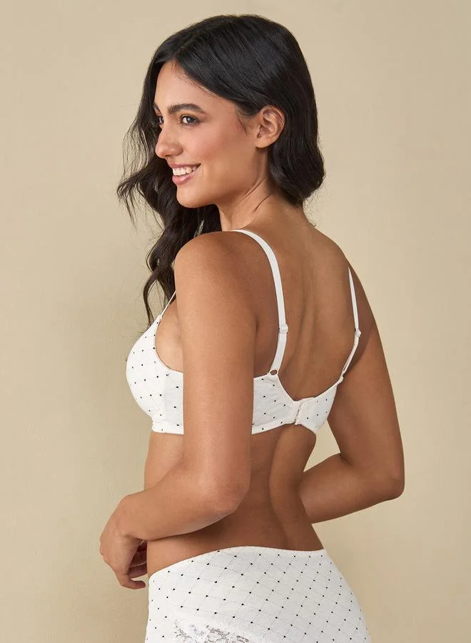 Splash FAV All-Over Heart Print Padded Bra with Adjustable Straps