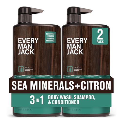 Every Man Jack Sea Minerals + Citron Hydrating Mens 3-in-1 All Over Wash for All Skin and Hair Types - Body Wash, Shampoo and Conditioner with Naturally Derived Ingredients - 28.8oz (2 Pack) - Image 1