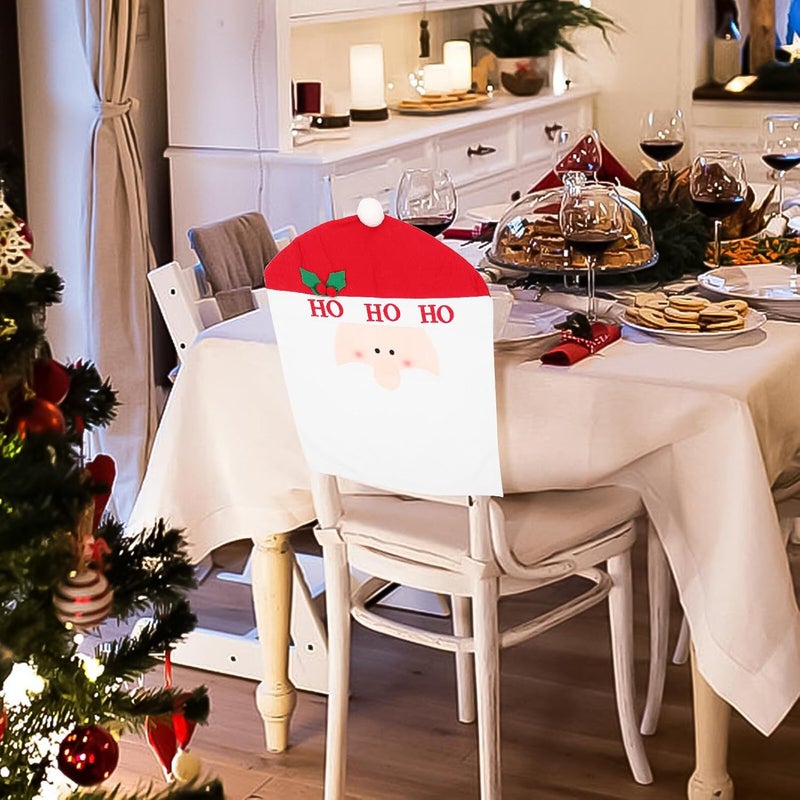 Christmas Chair Cover and Seat Slipcover, Santa Claus Pattern Dining Chair Back Protector, Stretch Fabric Seat Cover for Holiday Home Décor - Image 4