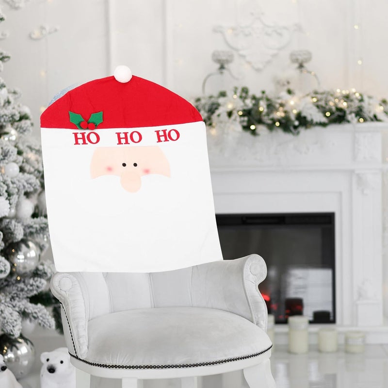 Christmas Chair Cover and Seat Slipcover, Santa Claus Pattern Dining Chair Back Protector, Stretch Fabric Seat Cover for Holiday Home Décor - Image 5