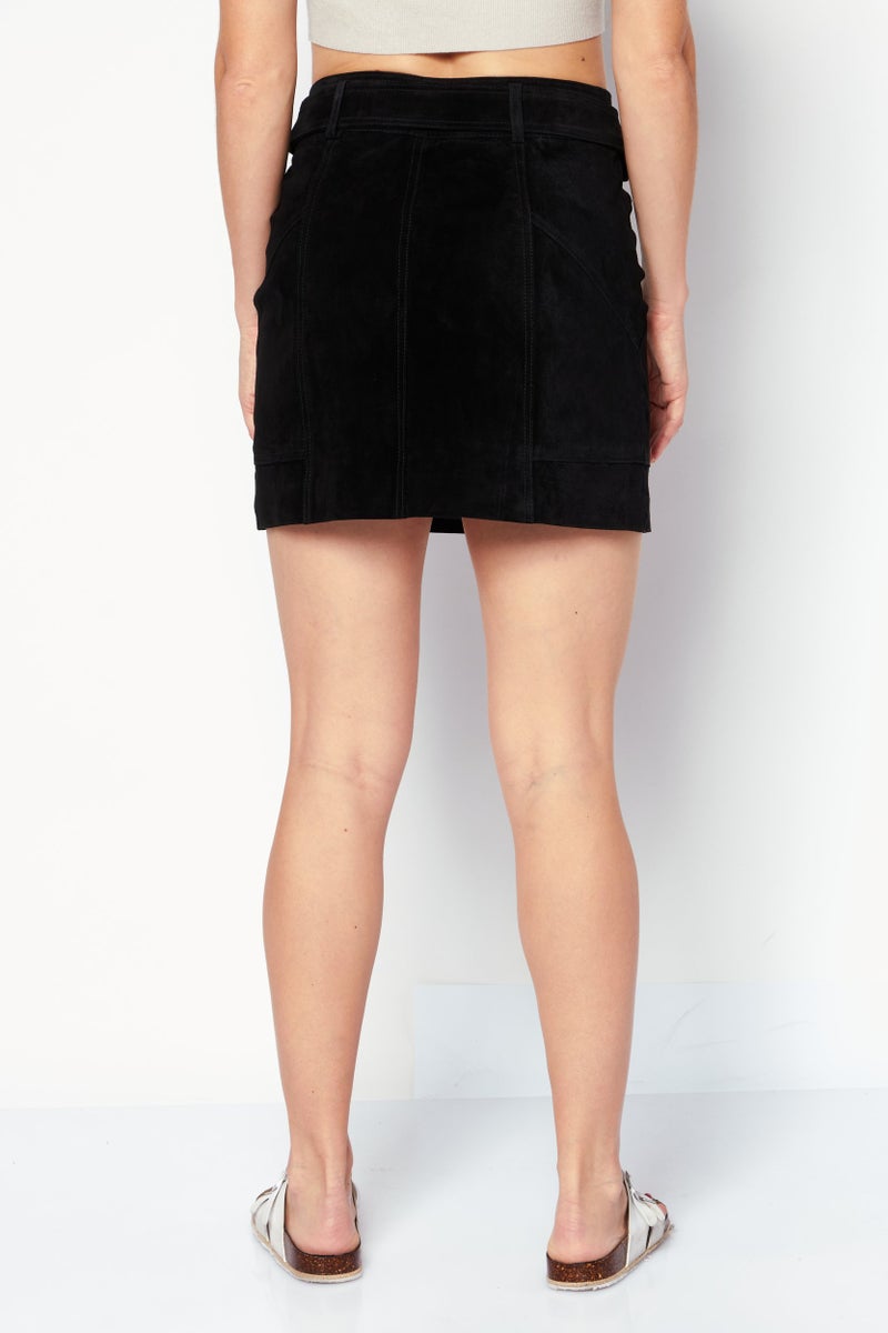 ONLY Women Belt Detailed Plain Mini Skirt, Black - Image 4