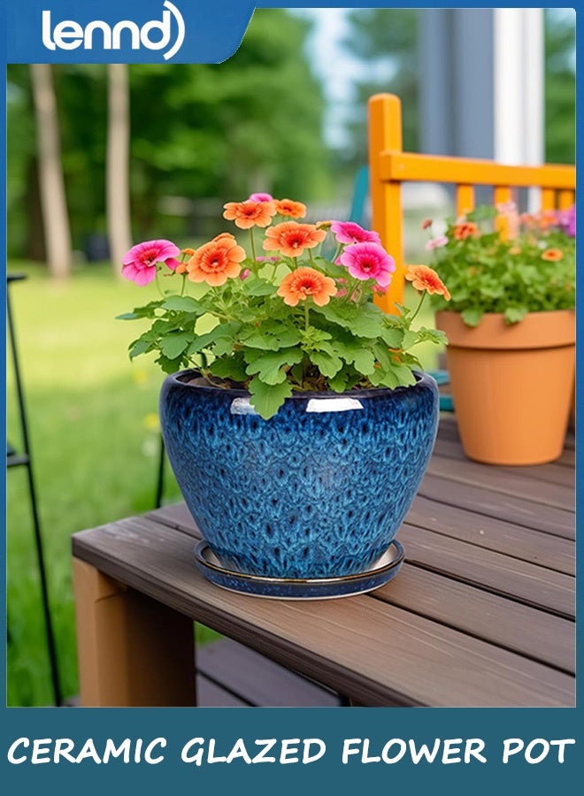 لينند أصيص نباتات عصارية عصري من السيراميك مع فتحة تصريف وصحن، أصيص زهور دائري مقاس 15 سم للاستخدام الداخلي والخارجي، نباتات أعشاب ثعبانية - Image 2