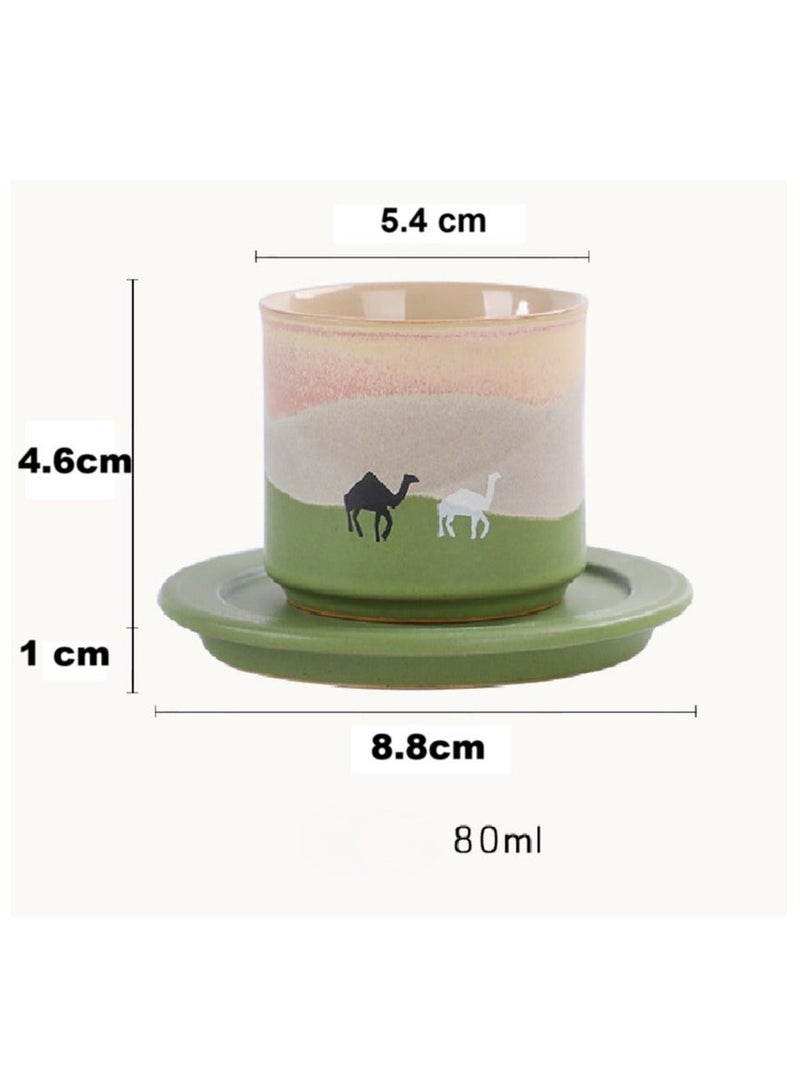 Ceramic Tea Cup and Saucer Set with Camel Design, 80ml, Tri-Color Gradient Pattern，suitable for gift and home use - Image 3