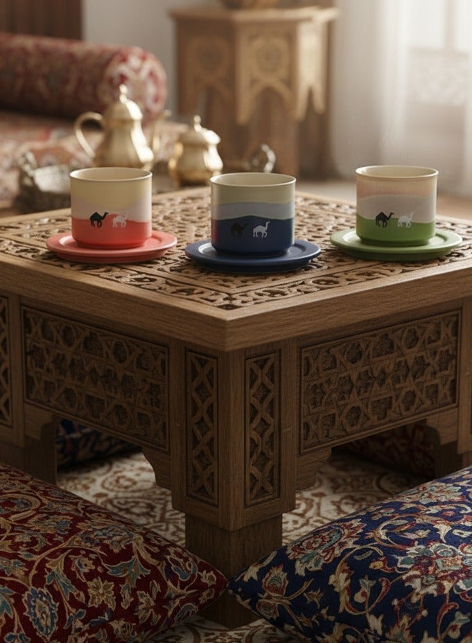Ceramic Tea Cup and Saucer Set with Camel Design, 80ml, Tri-Color Gradient Pattern，suitable for gift and home use - Image 2