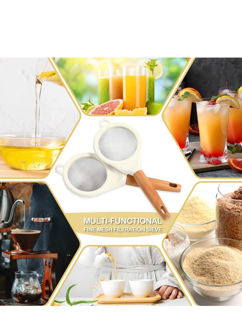 SYOSI - Strainers Fine Mesh,Small 30 Mesh Fine Mesh kitchen Sieve Sifters with Wooden Handle,Stainless Steel Colanders Skimmer for Straining Flour,Quinoa,Tea, Juice,Sugar (2PCS) - Image 1
