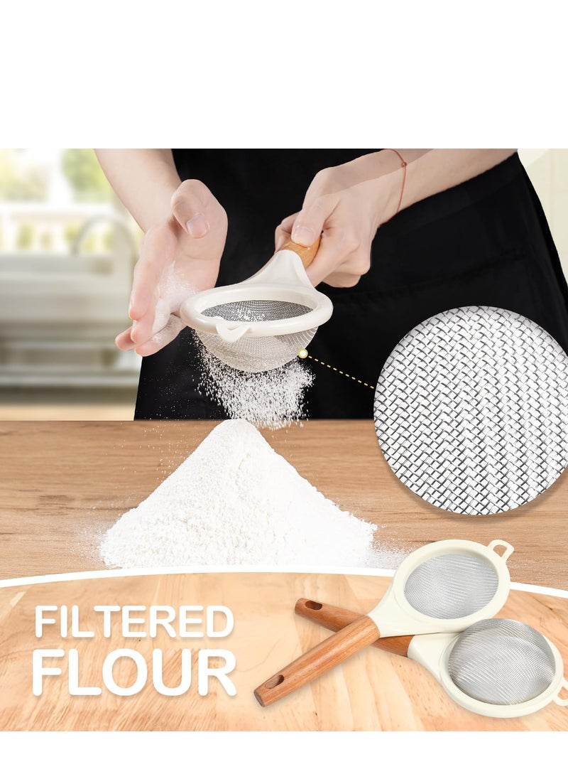 SYOSI - Strainers Fine Mesh,Small 30 Mesh Fine Mesh kitchen Sieve Sifters with Wooden Handle,Stainless Steel Colanders Skimmer for Straining Flour,Quinoa,Tea, Juice,Sugar (2PCS) - Image 1
