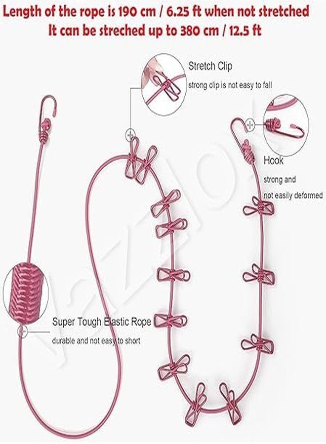 ROKTRY Pack- 1 Cloth Rope with Clip Portable Attachh Portable Travel Elastic 12 pcs Clothespins Portable Home, and Outdoor Drying - Includes Balcony Clothes Drying - Image 4