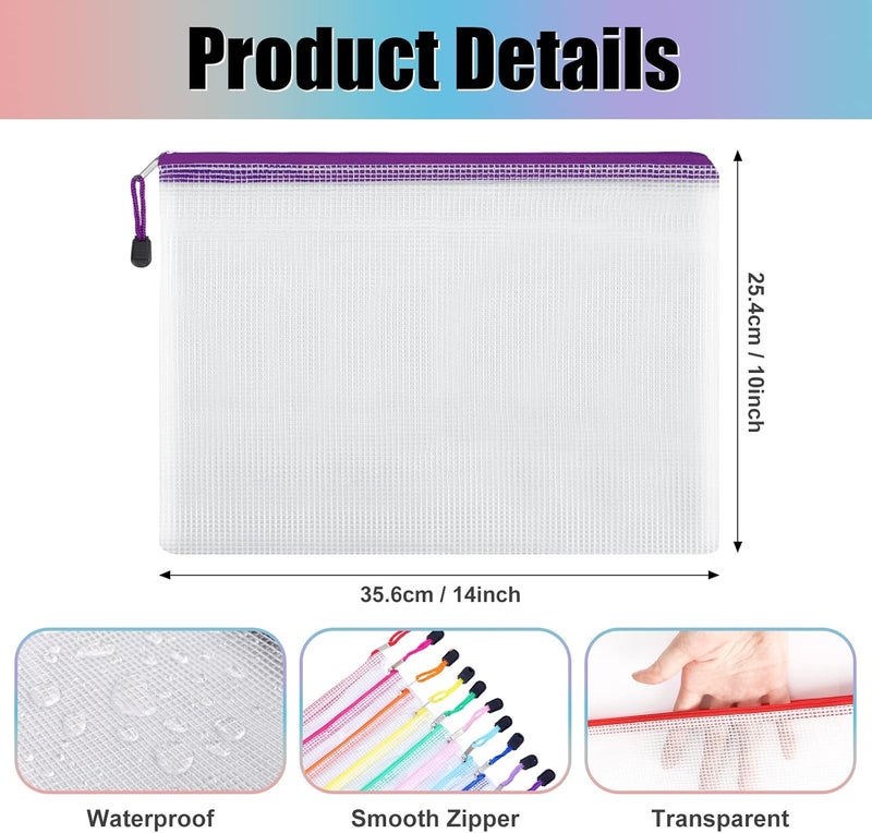 EOOUT 20pcs Mesh Zipper Pouch Zipper Bags, 10x14in Large Storage Bags for Organizing, 10 Colors Puzzle Bag Zipper File Bags for School Board Games and Office Supplies - Image 2