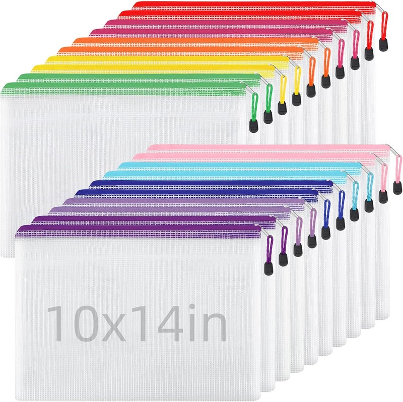 EOOUT 20pcs Mesh Zipper Pouch Zipper Bags, 10x14in Large Storage Bags for Organizing, 10 Colors Puzzle Bag Zipper File Bags for School Board Games and Office Supplies - Image 1