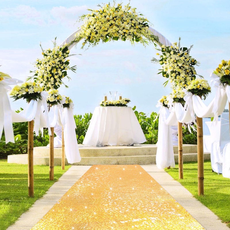 Gold Sequin Aisle Runner Shimmer Carpet Runner Glitter Aisle Runner 4ftx15ft for Christmas Reception Glitter Aisle Runner for Wedding Ceremony Party Indoor and Outdoor Decoration