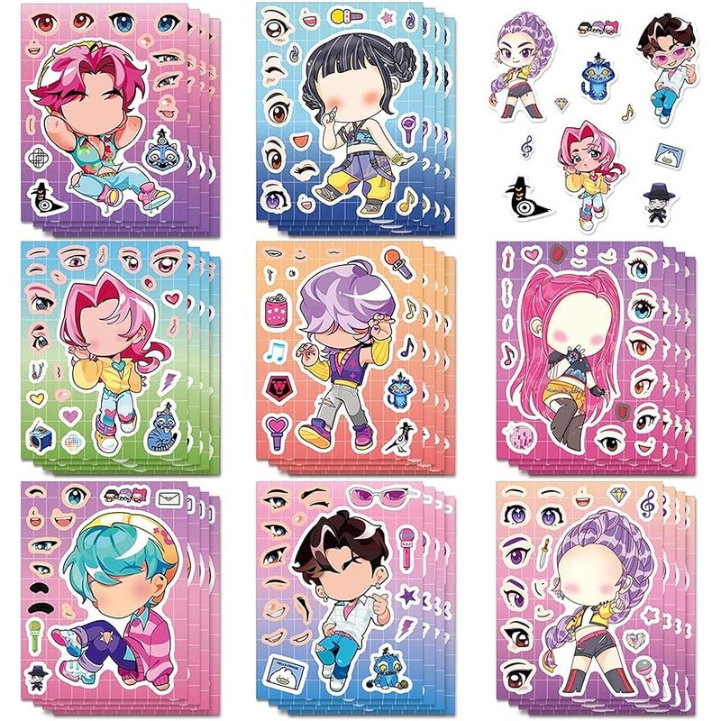 LHST 24 Sheets Make a Face Demon Movie Hunters Stickers for Girls Boys, Make Your Own Stickers for Kids Toddlers, Preschool Children Crafts Party Favor, Rewards, Art Craft, Birthday Gift (LM) - Image 1