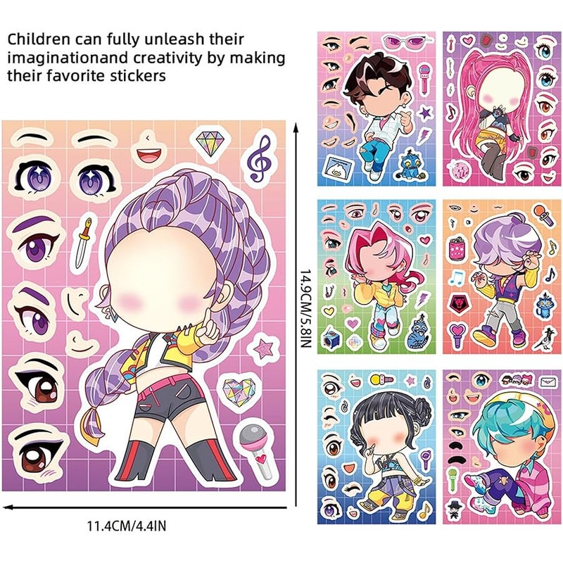 LHST 24 Sheets Make a Face Demon Movie Hunters Stickers for Girls Boys, Make Your Own Stickers for Kids Toddlers, Preschool Children Crafts Party Favor, Rewards, Art Craft, Birthday Gift (LM) - Image 2