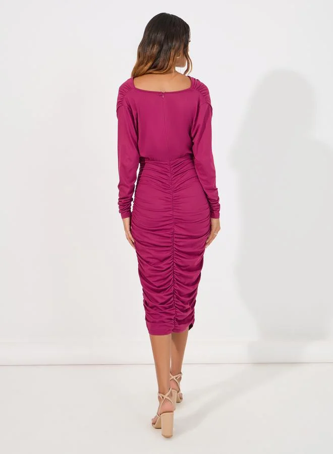 Styli Ruched Knit Midi Dress